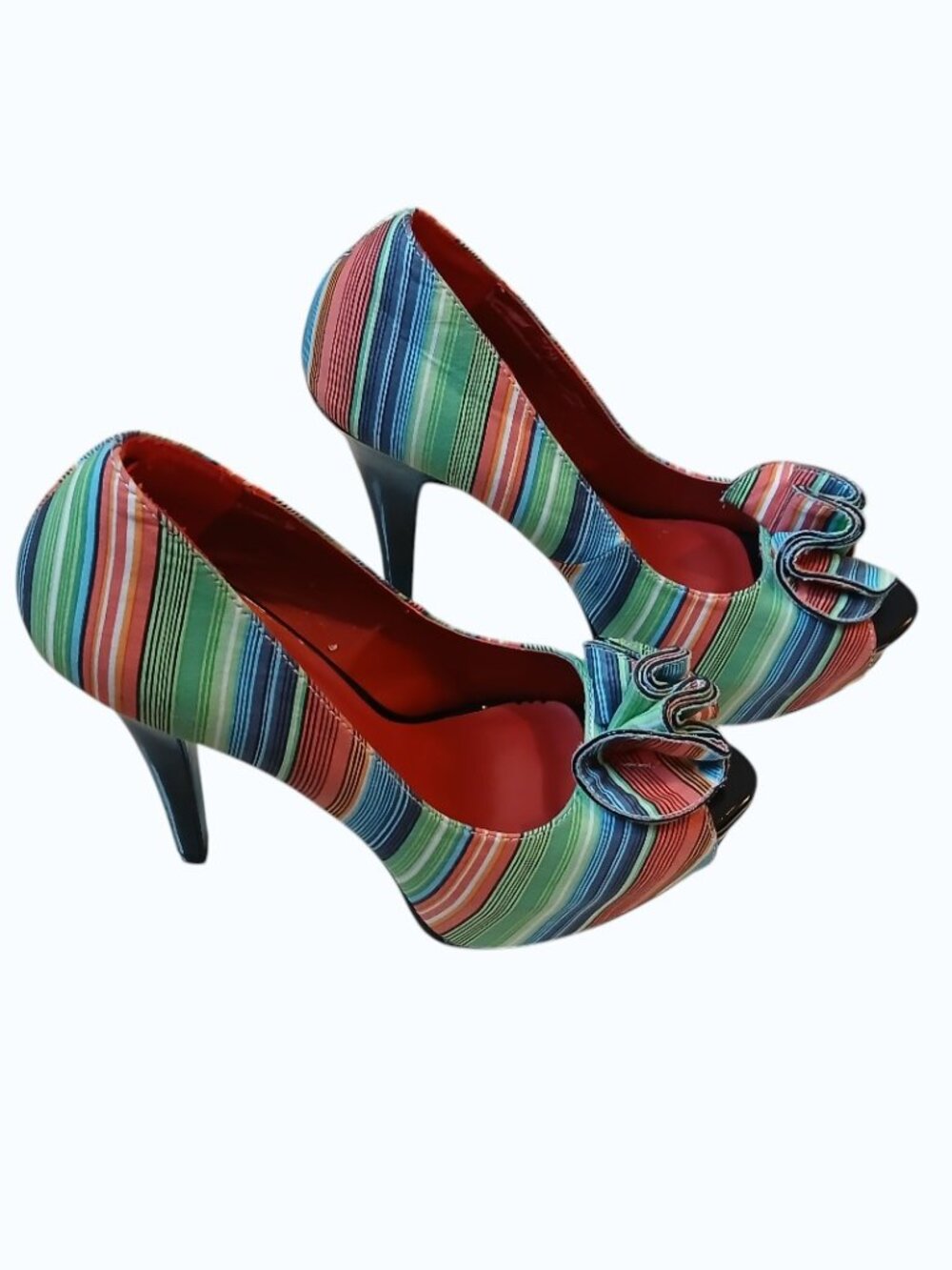 PIN UP COUTURE Stiletto Striped Fabric Pumps - Picture 10 of 16